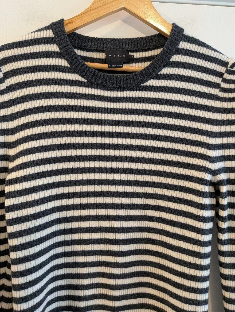 Hatch Giada Merino Wool Sweater Striped Black White Rib Knit Maternity Size 3/L